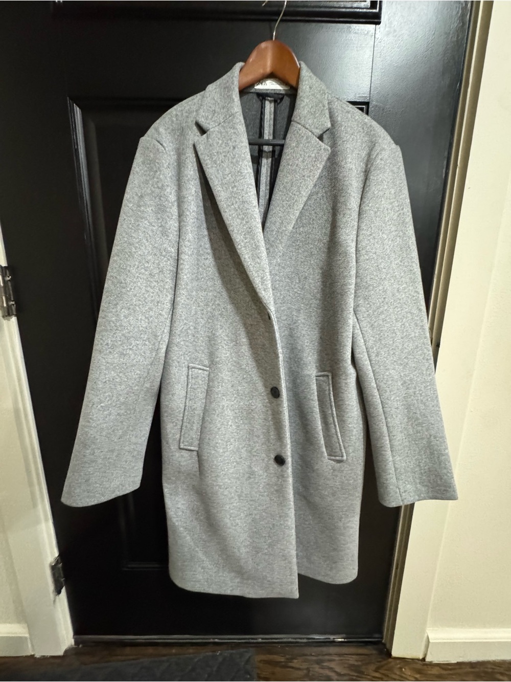 Zara Light Gray Wool-Blend Single-Breasted Pea Coat